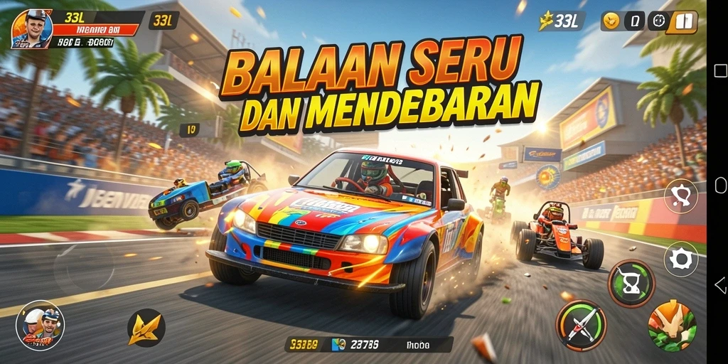 Screenshot gameplay 33L menampilkan suasana balapan yang mendebarkan.
