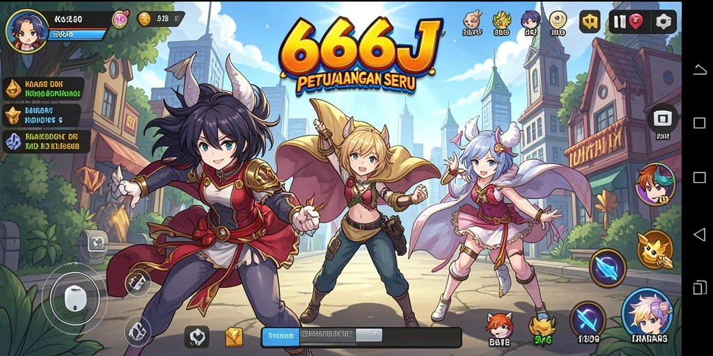 Screenshot gameplay 666J menampilkan aksi penuh warna dan karakter Anime.