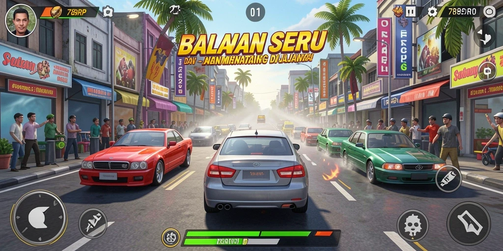 Gameplay Racing yang mendebarkan di 789RP dengan mobil kencang.