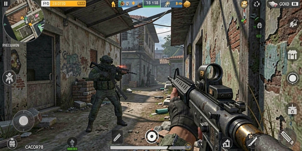 Screenshot menampilkan aksi menegangkan dalam game FPS CACOR78.