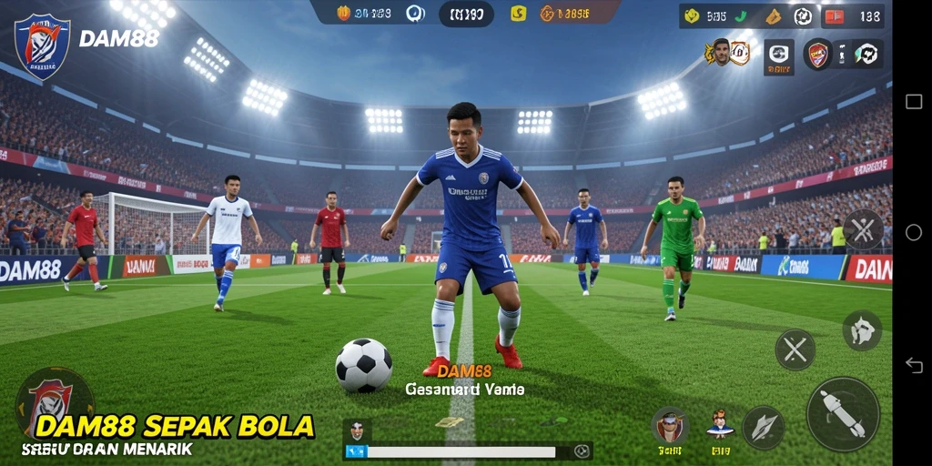 Tangkapan layar permainan DAM88 menampilkan aksi sepak bola yang dinamis.