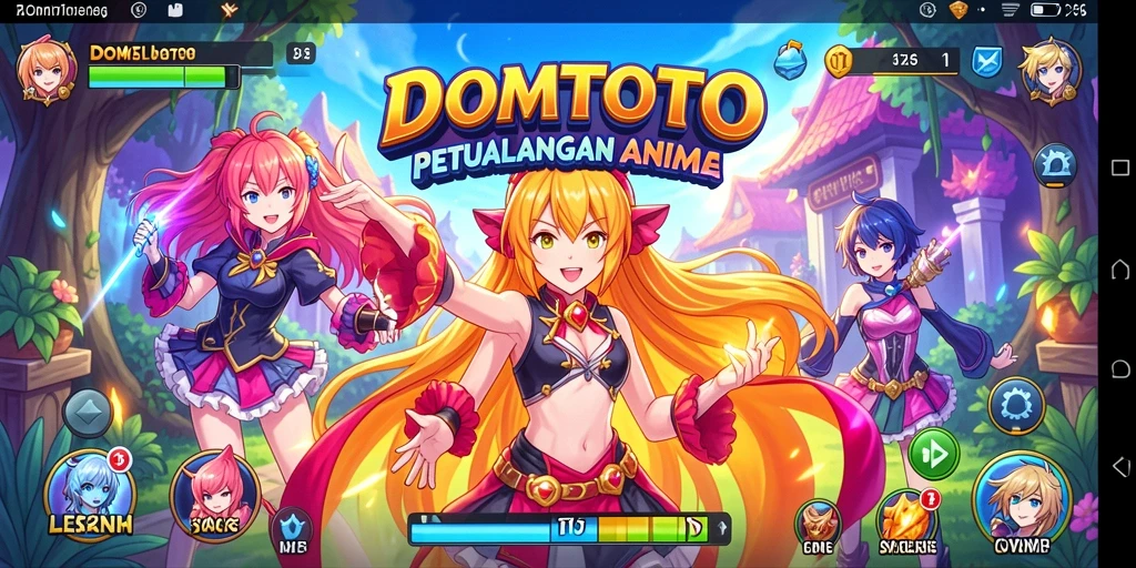 Tampilan gameplay DOMTOTO yang menarik dengan karakter anime yang berwarna-warni.