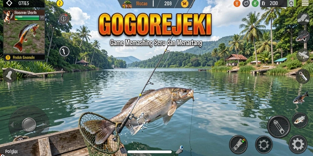 Tampilan gameplay GOGOREJEKI yang menarik dan mendebarkan saat memancing.