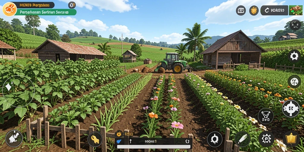 Screenshot gameplay <strong>HOKI9</strong> menunjukkan pengalaman pertanian yang interaktif.