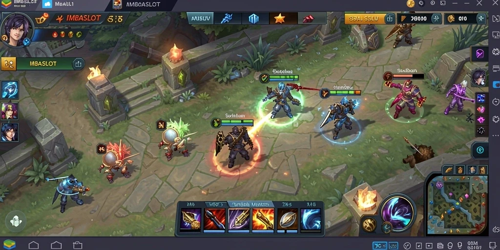 Screenshot gameplay IMBASLOT menampilkan aksi seru di arena MOBA.