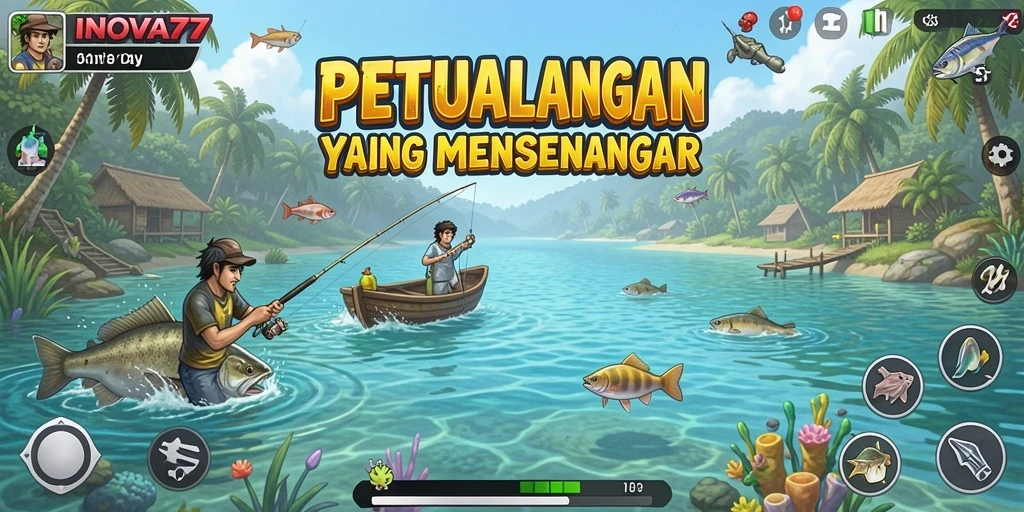 Gameplay Fishing INOVA77 menampilkan aksi memancing yang seru dan menarik.