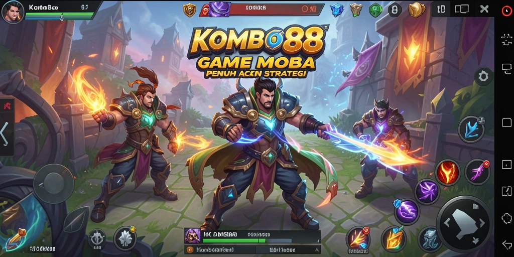 Tangkapan layar utama KOMBO88 menampilkan aksi seru dalam pertempuran MOBA.