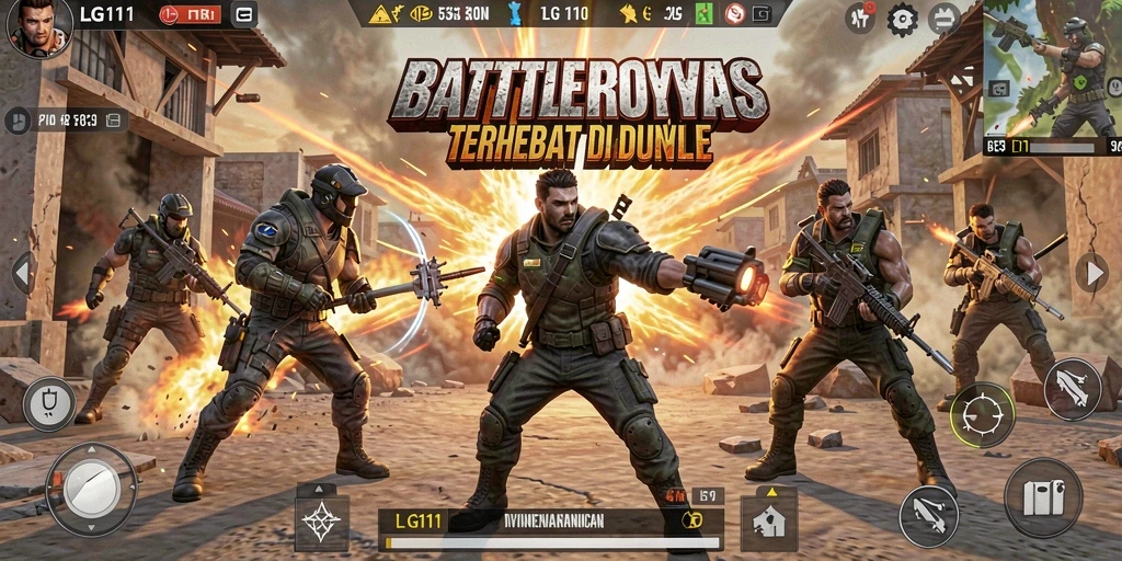 Tangkapan layar menunjukkan aksi intens di pertandingan Battle Royale.