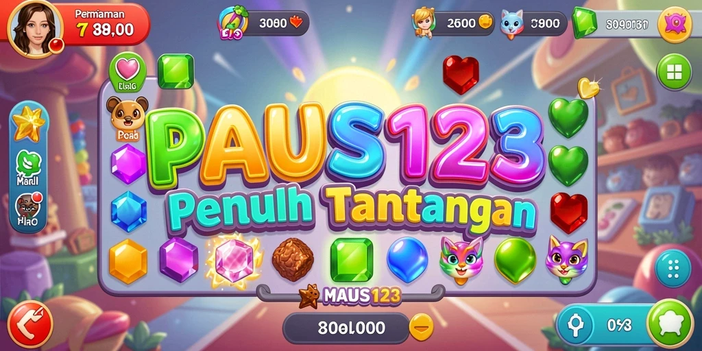 Screenshot utama dari PAUS123 menampilkan aksi seru permainan Match-3.