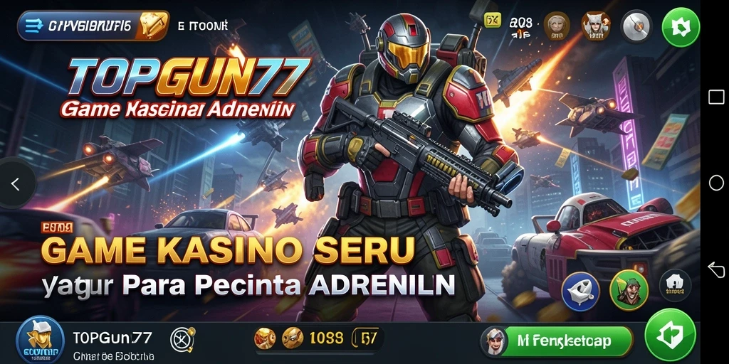 Screenshot utama yang menunjukkan gameplay seru dari TOPGUN77 dengan suasana Kasino.